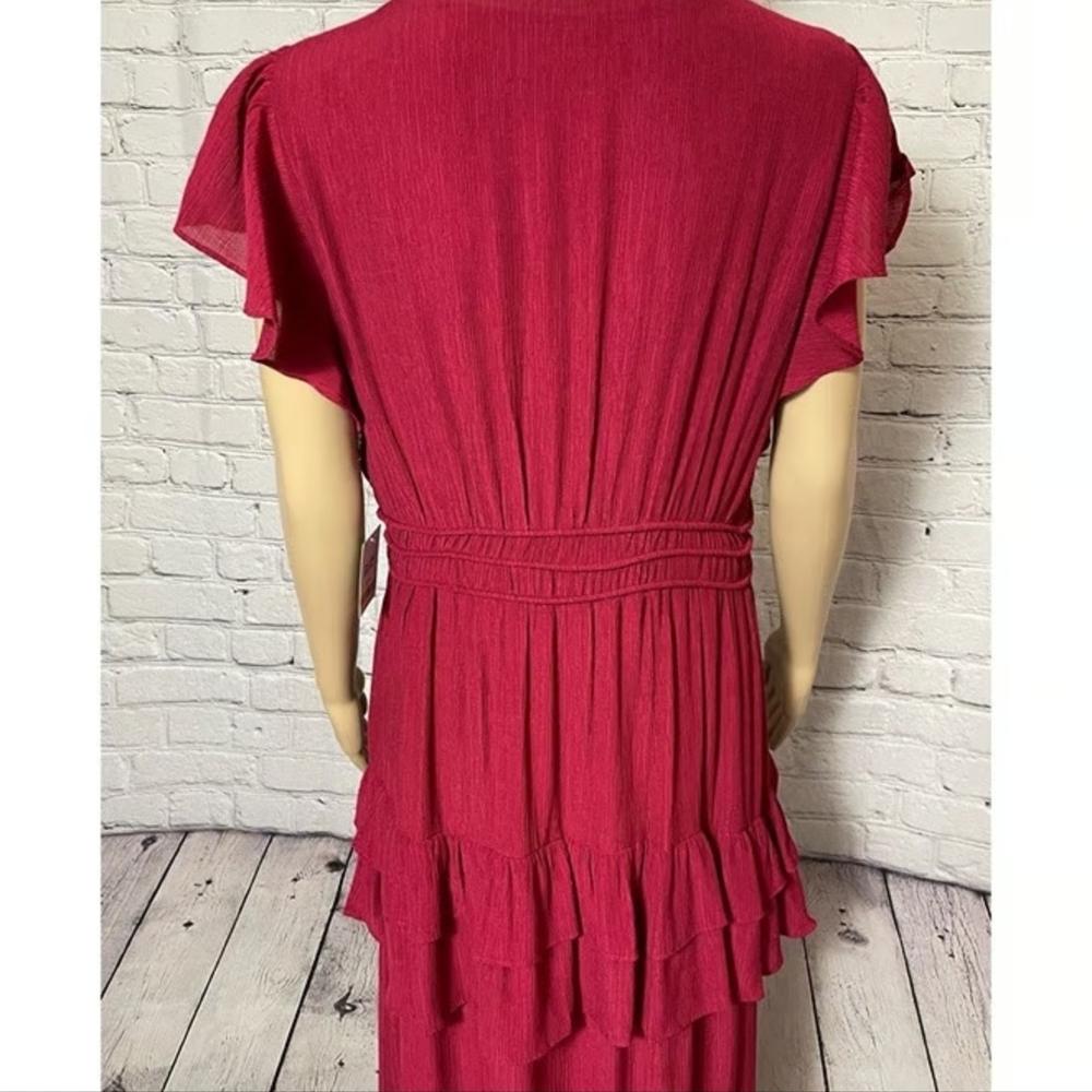 Taylor Burgundy V-Neck Textured Dress - Picture 12 of 15